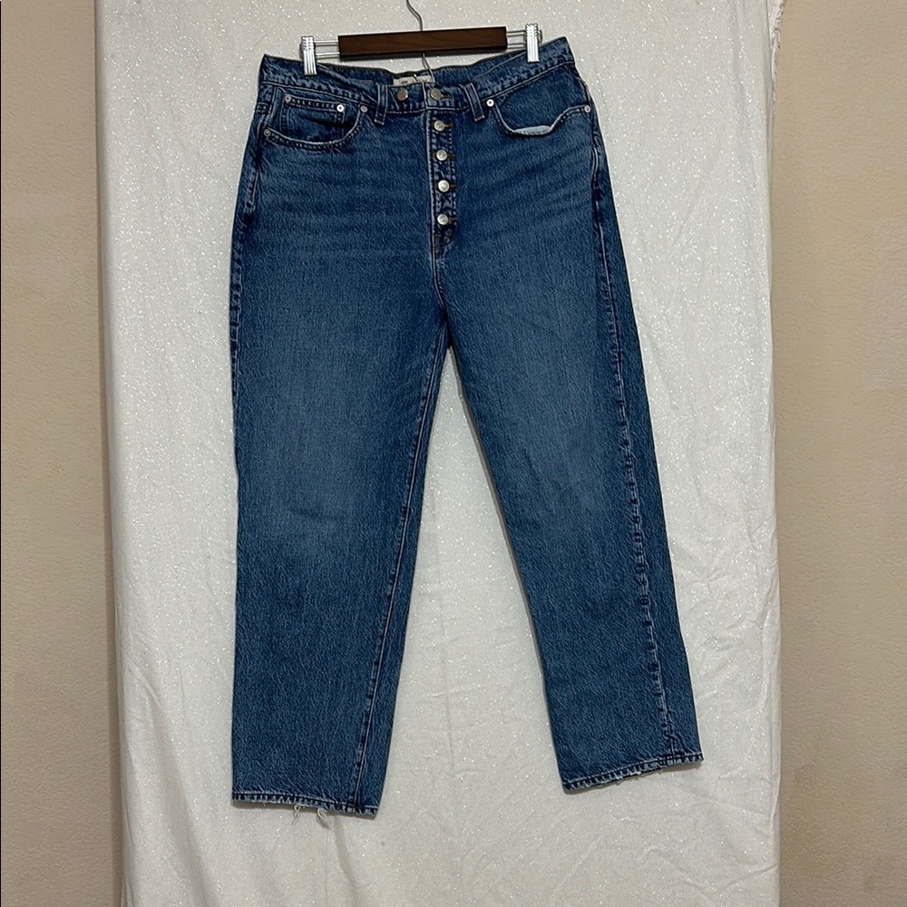 Madewell Straight-Leg Button-Fly Jeans - Dark Blue Denim